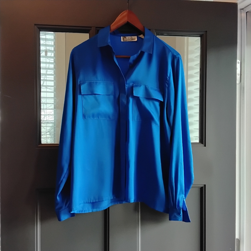 Royal Blue Long Sleeve Button Down Shirt Size 12 La Blouse